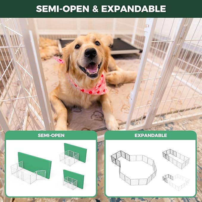 FXW Homeplus Unleashed Indoor Dog Playpen - Stress-Free and Safe Play, Heavy Duty 24 Inch 16 Wire Panels Dog Pen for Puppy and Small Dogs, White│Patented