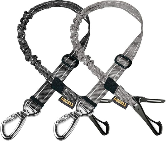 AUBELL Dog Seat Belt for Car,2 Pack Set 3-in-1 Adjustable Reflective Bungee Heavy Duty Dog Car Harness Tether with Clip Hook Latch & Buckle,Swivel Zinc Alloy Carabiner,Black+Grey