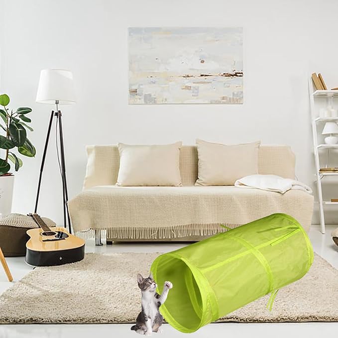 iCAGY Foldable Spiral Cat Tunnel - Indoor Toy for Small Cats, Kittens, and Rabbits - Tube for Interactive Play and Outdoor Fun - Pet Activity Toy Light Green 20" 3 Pcs