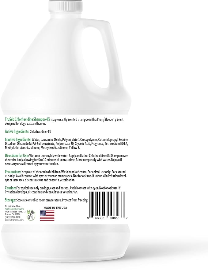 Topical Chlorhexidine 4% Shampoo for Dogs, Cats & Horses (Gallon)- with Aloe for Cleansing (USA) (Chlorhexidine 4% Shampoo, 1 Gallon)