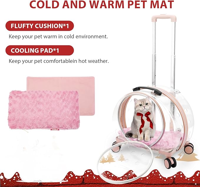Transparent & Fully Breathable Hard cat Carrier with Rolling Wheels for Dogs, Cats, Multiple Carrying Options, Perfect for Traveling/Taking a Walk