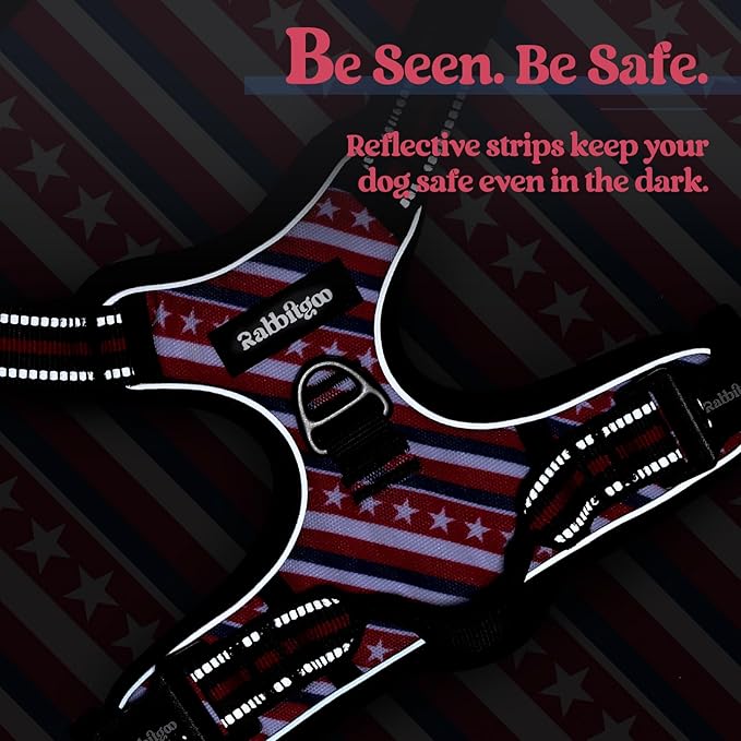 rabbitgoo Dog Harness No Pull with 2 Leash Clips, Adjustable Soft Padded, Reflective Oxford No Choke Pet Vest with Easy Control Handle for Large Dogs, Red Stripe, XL