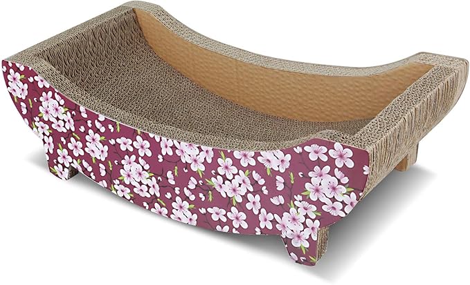 Cat Scratching Post Lounge Bed, Boat Shape Cat Scratcher Cardboard, Durable Recycle Board Pads Prevents Furniture Damage