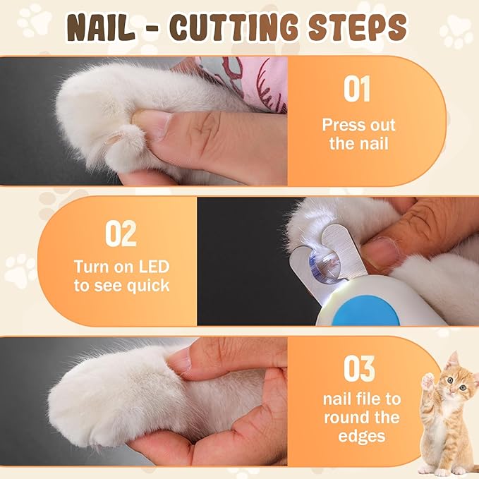 Pets Nail Clippers with Light, Cat Dog Nail Clippers with Built-in Nail File, Sharp Blades, Portable Cat Nail Clipper, Cats Claw Trimmer, Adjustable Claw Clippe for Cats (Style A)