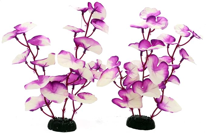 Silk Aquarium Plants for Betta Fish Tank, 2 Pcs 8 Inch Small Silk Aquarium Plant Aquatic Water Grass Decoration,Purple-White