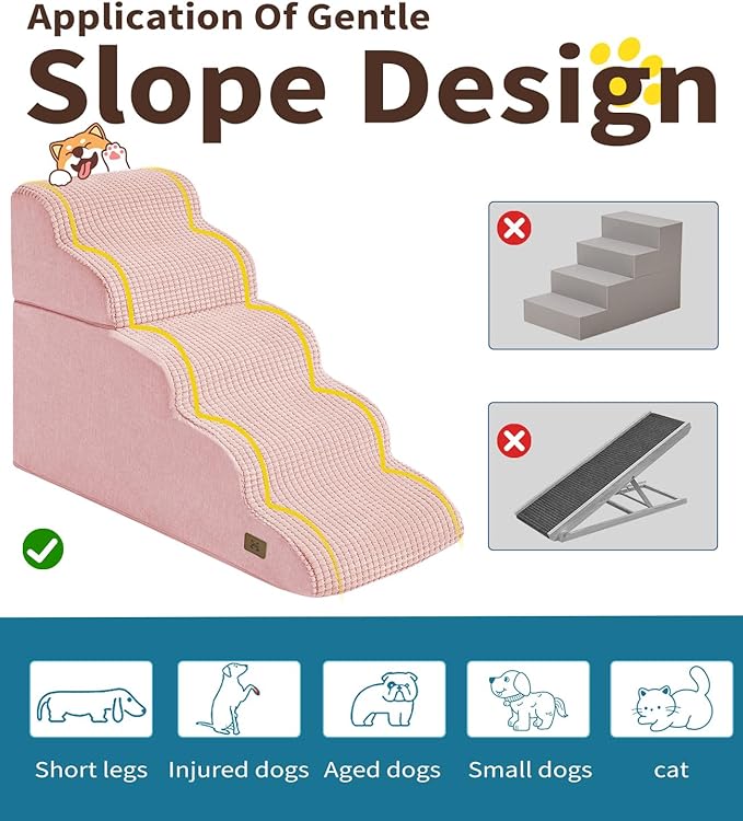 Dog Step for Bed, Dog Stair 5-Step 35D Pet Stair 22.8" H for High Bed or Sofa Non-Slip Balanced Pet Step Indoor, Pink