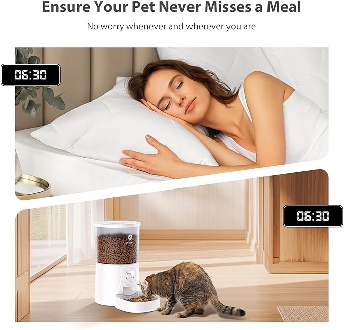 Automatic Cat Feeder: 4L Timed Cats Food Dispenser Programmable 1-6 Meal for Cat and Small Medium Dog- Auto Pet Feeder Dual Power Supply with Desiccant Bag& | Easy to Clean White
