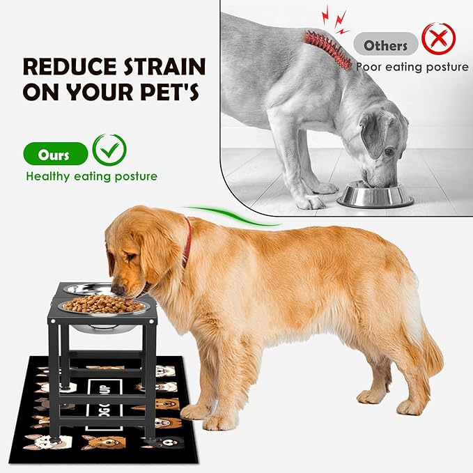 Elevated Dog Bowls,16inch Tall Pet Bowl Holder, Raised Bowl Stand with 2 Stainless Steel Bowls (68oz) and Spill-Proof Mat, Dog Feeder for Large Extra Large Breeds