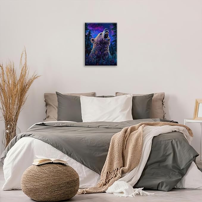 Bear Forest Wall Art Canvas Fantastic Animal Wall Decor Prints Framed Painting Pictures Gifts Artwork for Bathroom Kitchen 16"x20"