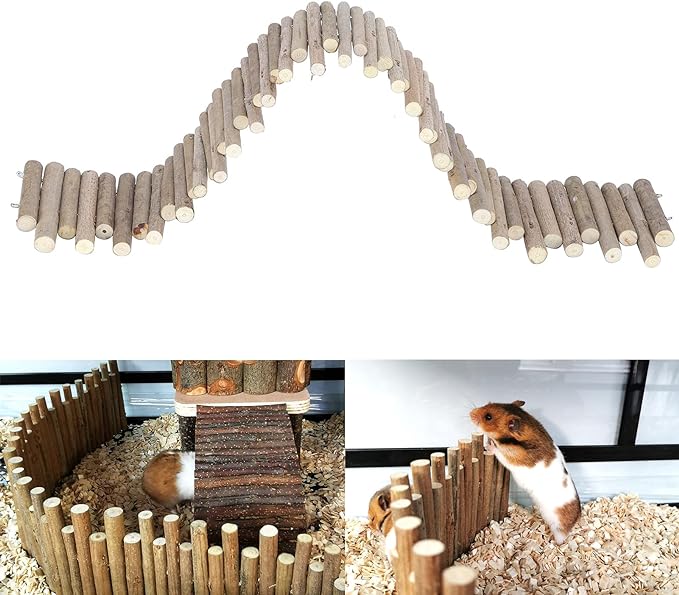 Ejoyous Hamster Wooden Bridge, Wood Ladder Hamster Fence Hideout Cage Bedding Climbing Toys for Syrian Hamsters Gerbil Small Animals (50CM Fence)