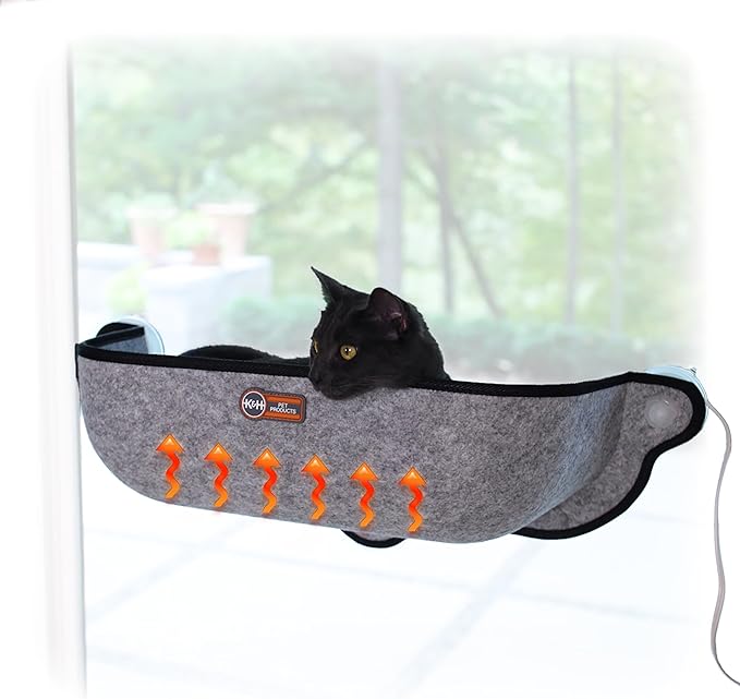 K&H Pet Products EZ Mount Thermo-Kitty Window Bed Extra-Deep Gray 27 X 10 X 11 Inches