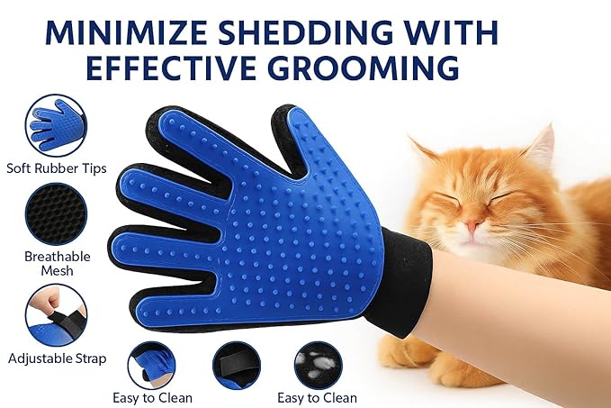 Cat Grooming Glove for Hair Removal – Pet Grooming Glove for Cats – Deshedding Brush Glove for Long Hair Cats – Cat Glove Brush Mitt – Soft Silicone Right Hand Glove – Easy to Clean
