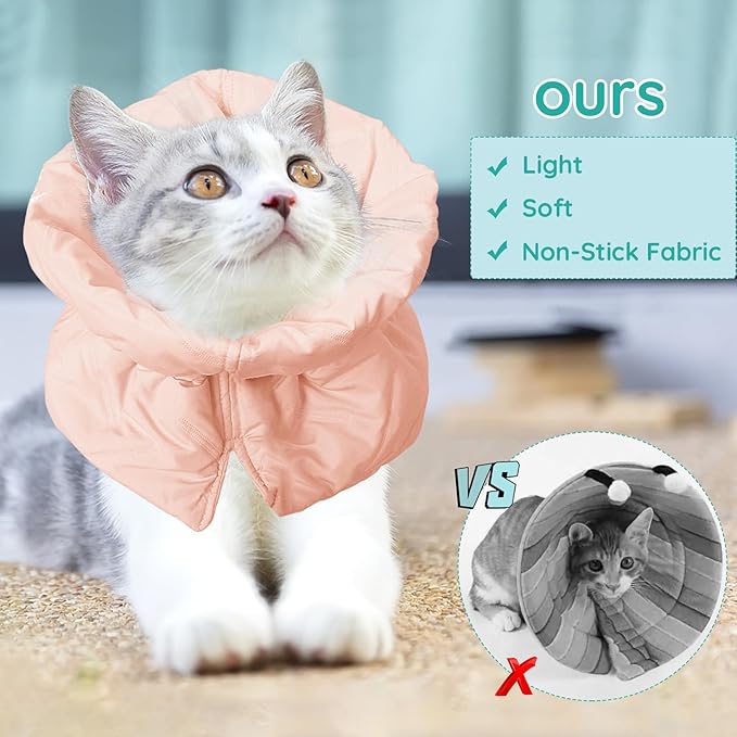 Cat Recovery Collar, Soft Adjustable Cat Cone Alternative, Lightweight Waterproof Fasteners Collars for Cats Kittens Puppies, After Surgery Stop Licking and Daily Use (Orange Pink, M(Neck7.9-13.8"))
