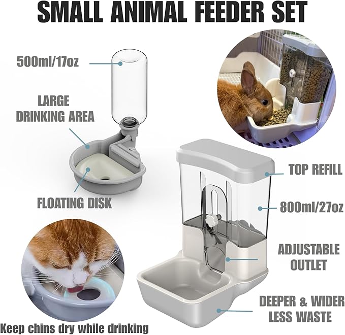 Automatic Pet Food Water Dispenser, Auto Gravity Pet Feeder Water Bottle Set for Crate, Feeding Station for Small Dog Cat Rabbit Guinea Pigs Chinchilla Ferret Hedgehog (Blue)