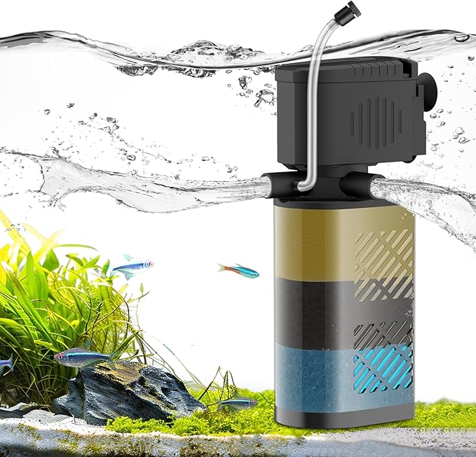 Aquarium Filter for 60-100 Gallon Tanks, Internal Large Fish Tank Filter, Powerful Submersible Pumps Fish Filter, Turtle Tank Filter, with Dual Water Outlet & Aeration