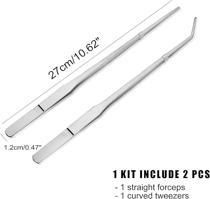 Longjet Kitchen Tweezers Metal Tongs for Cooking - Reptile Feeding Tongs for Gecko, Bearded Dragon, Snake - Long Forceps for Aquarium Plant