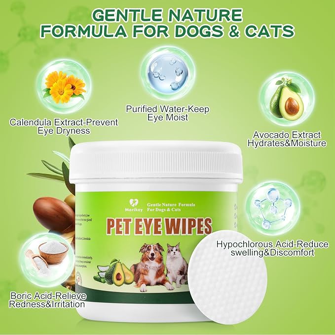 Pet Eye Wipes,Nature Eye Cleaning Wipes for Dogs&Cats Gentle Eye Cleaner Pads for Tear Stain Remover Eye Debris,Discharge,Mucus Secretions,Non-Irritation,Plant Based-120Ct