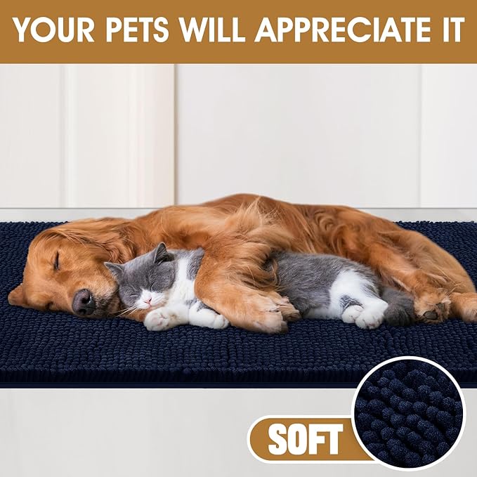 IM HOME Extra Large 60" x 36" Navy Blue Dog Door Mats for Muddy Paws, Chenille Absorbent Dog Mat, Non Slip Heavy Mud Mat for Dogs, Soft Pet Bed Mat for Entryway, Mud Paws, Inside Floor