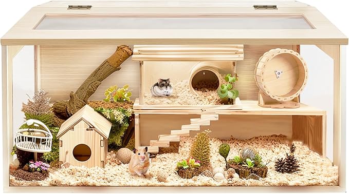 Hamster Cage Chew Proof, Mice and Rat Habitat Openable Top with Acrylic Sheets, Hamster Habitat Solid Built (32”L x 16" W x 16" H)