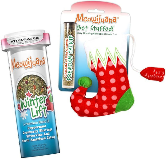 Meowijuana | Get Stuffed Bundle | Get Stuffed Stocking and Winter Lift | Promotes Play and Cat Health | Includes Organic Catnip | Feline and Cat Lover Approved