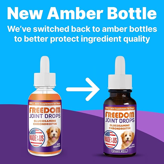 Freedom Joint Drops - Dog Joint Support Supplement with Human-Grade Ingredients - No Fillers, Preservatives, Additives, or Artificial Ingredients, 3 30 ml Droppers