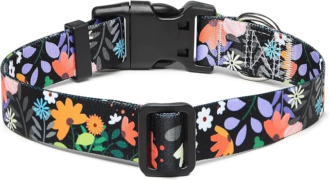 Mercano Adjustable Dog Collar - Special Design Patterns, Soft Nylon Comfortable Sturdy Pet Collar for Small Medium Large Dogs (XS, Floral Orange)