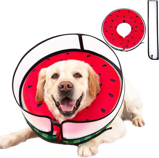 Inflatable Dog Cone Collar with Enhanced Anti-Licking, Soft Neck Donut for Dogs Cats, Recovery Pet Cone Collar After Surgery for Large Medium Small Dogs… (Watermelon, X-Large)