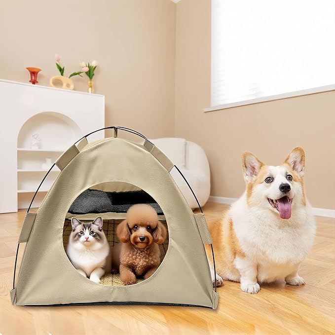 BreezyDen Pop-Up Pet Tent – Portable Hideaway for Cats & Small Dogs, Portable Indoor/Outdoor Pet Tent House with Mesh Window, Waterproof, Breathable, Scratch-Resistant, Fully Washable (Gray,L)