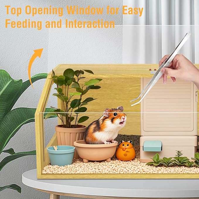 Large Hamster Cage, Chewproof Large Hamster Habitats, Wooden Guinea Pig Cages, Openable Top Roof, Lockable Gerbil Cage, Small Animal Cage for Dwarf, Syrian, 40" L x 16" W x 16" H