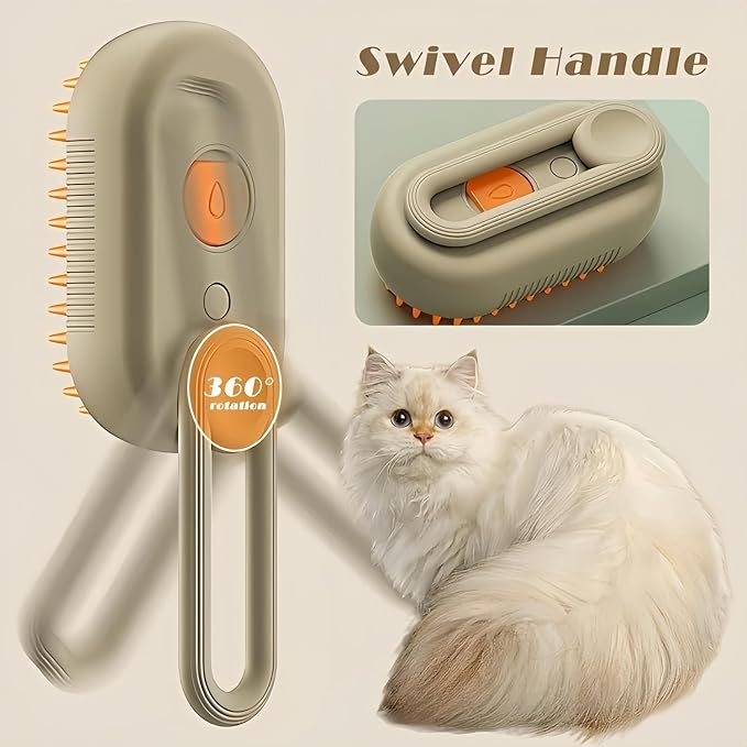 Puffease Cat Steam Brush, Spritz Defur Comb for Cats, Quick & Easy Pet Hair Remover, Massaging & Deshedding - Anti-Static, Moisturizing, USB Rechargeable for Dogs & Cats (Brown)