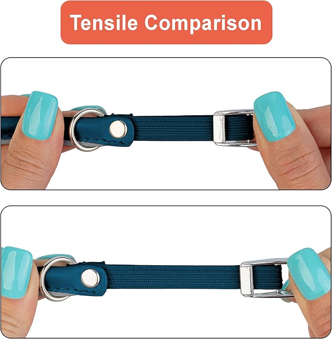 OOPSDOGGY Rolled Leather Cat Collar with Bell, Reflective Kitten Collars with Buckle Include Safety Elastic Strap - Adjustable Small Pet Collars for Boy Girl Cats (Blue)