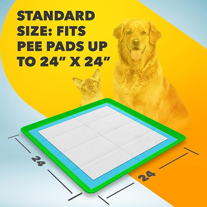 TidyFriend 2 Pack Dog Pee Pad Holder Tray Fits for 24” x 24” Wee Wee Pee Pads - Stable Grip, Raised Edges, Quick-Wipe Silicone Surface Dog Potty Tray Holder for Indoor Flooring Protection (Green)
