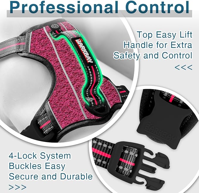 BARKBAY Dog Harness No Pull with ID Tag Pocket - Heavy Duty, Reflective, Easy Control for Large Dogs(Pink/Black,M)