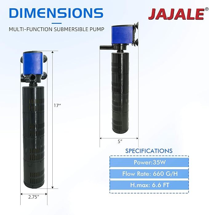 Water Pump 660 GPH 3-in-1 Submersible Internal Filter Aquarium Powerhead Water Pump Ultra Quiet for Aquarium,Fish Tank