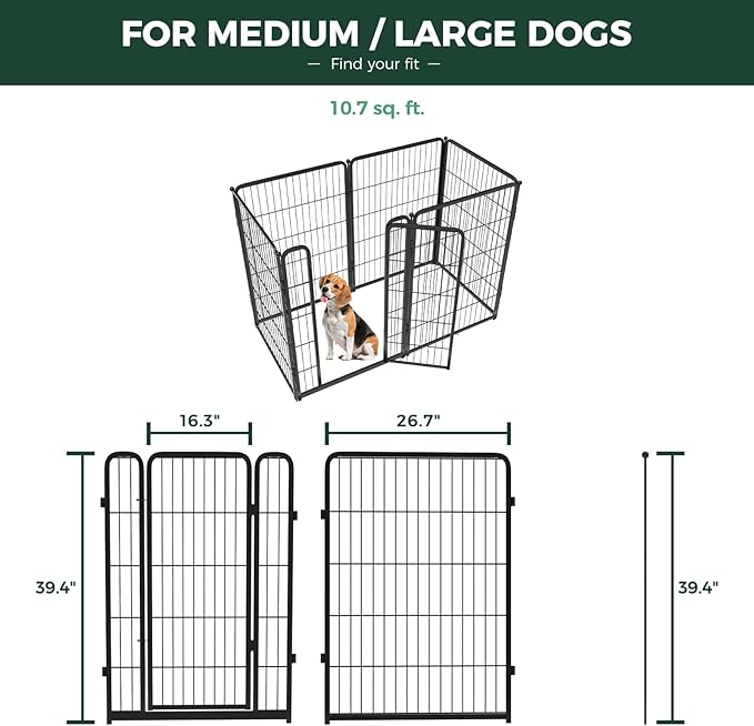 FXW Homeplus Unleashed Indoor Dog Playpen - Stress-Free and Safe Play, Heavy Duty 40 Inch 6 Wire Panels Dog Pen for Medium and Large Dogs, Black│Patented