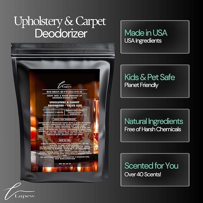 Bourbon & Butterscotch Carpet Freshener Powder Value Size 36 oz | Powerful Odor Eliminator for Home | Upholstery Deodorizer | Carpet Deodorizer | Pet Urine | Cat Litter Box