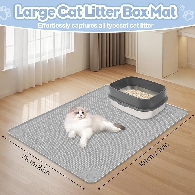 Cat Litter Mat, Extra Large 40" x 28" Silicone Mat Litter Trapping Mat for Scatter Control, Soft on Kitty Paws, Easy to Clean (Gray)