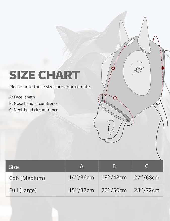 Harrison Howard Horse Fly Mask with Forelock Opening Stretch Breathable and Comfortable for Horses UV -Protection Grey L