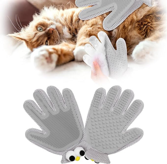 2 in 1 Pet Grooming Glove for Cats & Dogs, Efficient Deshedding Brush Pet Long Short Fur Removal Glove, Gentle Massaging Puppy Kitten Bathing Grooming Brush Tool, Easy Clean Floating Hair Mitt