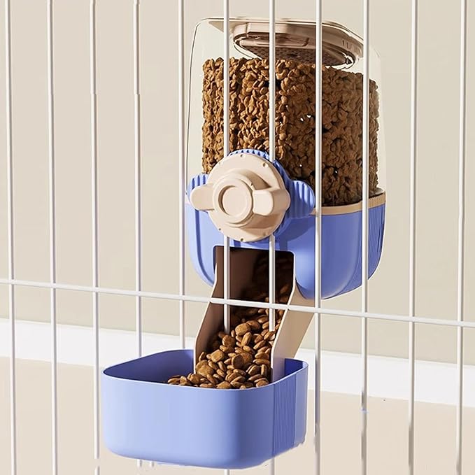 Pet Hanging Automatic Feeders Drinking Bowls，Gravity Rabbit Feeder and Water Set，Cage Cat Food Bowl Feeding Station for Puppy Kitten Chinchilla Hedgehog Guinea Pig Ferret (Blue-Pink Food)