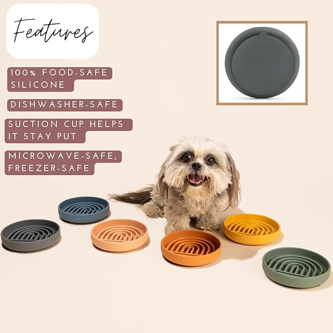The Slowdown Bowl Silicone Slow Feeder for Cats & Dogs, Slow Eating Mealtime Solution with Modern Lick Mat Design, Reduces Gulping, Fits 1 Cup 6” Across x 1.25” Tall, Small-Ocean