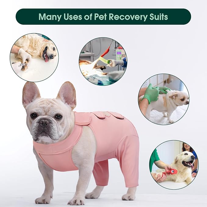 Kuoser Dog Surgery Recovery Suit for Rear Legs, Thigh Wound Protective Sleeve for Dogs, Dog Recovery Sleeve for Female Male Dogs, Dog Onesie After Surgery Pet Surgical Suit for Spay Neuter, Pink S