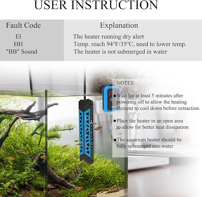ＭagTool Aquarium Heater, 100W-1200W Submersible Fish Tank Heater for 40-55-75-94 Gallon Tank with Over-Temperature Protection & Automatic Power-Off with Digital Controller for Freshwater & Saltwater