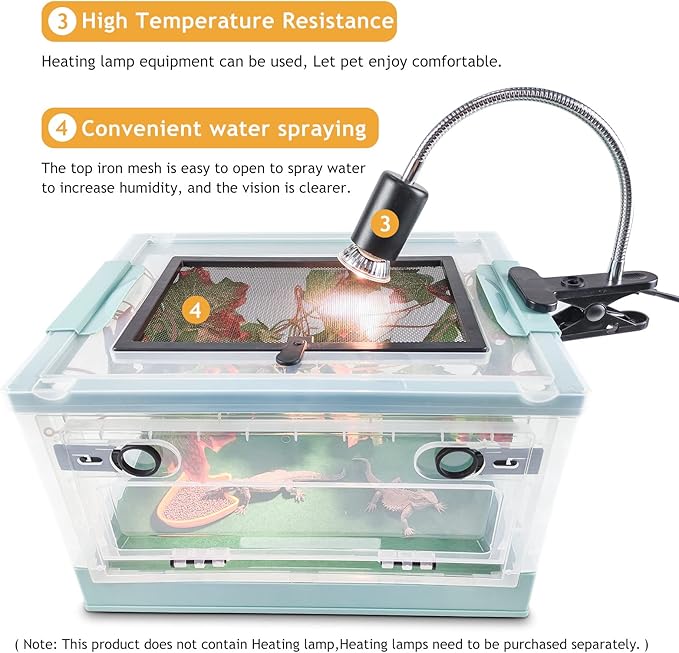 Travel Portable Foldable Terrarium Kits for Reptiles -Heat-Resistant Material, Easy to Move with Wheels, Includes Plant, Feeding Bowl, and Carpet for Snakes, Lizards, Tortoises, and Leopard