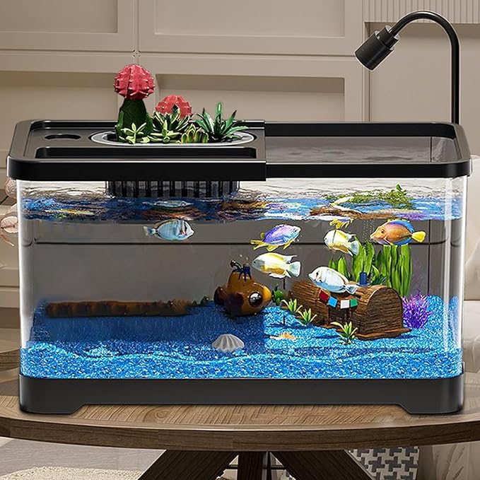 Fish Tank Starter Kit - Small Aquarium | Fish Tank Starter Kit With Filter And Light | Gallon Small Aquarium | Underwater Landscape Decoration, Compact Glass Aquariums Set For Den Living Room Dorm Kid