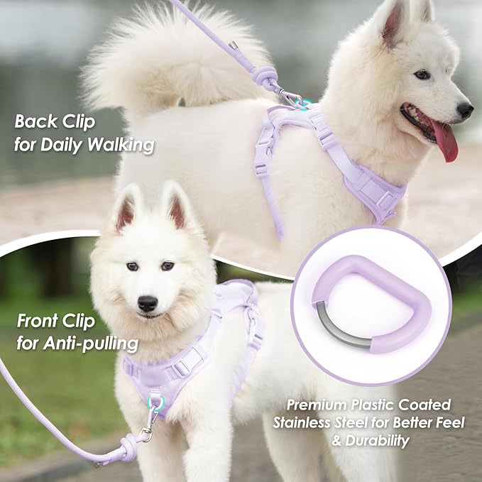 No Pull Dog Harness, Puppy Vest with Front Clip for Small Medium Large Sized Dog(Light Purple,M)