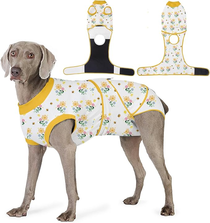 Recovery Suit for Dogs After Surgery, Professional Dog Surgical Suit for Female Spay, Male Neuter, E-Collar & Cone Alternative Dog Onesie for Abdominal Wounds Skin Disease, Yellow, L