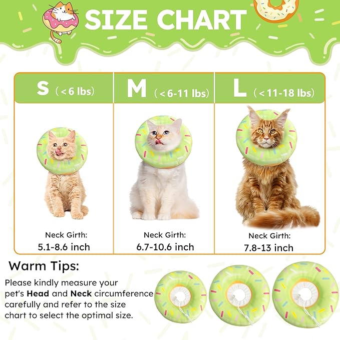 Cat Cone Collar Soft, Cat Recovery Collar for Wound Healing Cute Donut Adjustable Kittens Cones to Stop Licking Comfortable Lightweight Neck Elizabethan Collars for Cats Kittens After Surgery