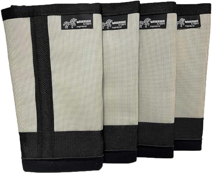 Warrior Fly Boots for Horses - Breathable Mesh Horse Boots for Fly Protection & Leg Comfort - Set of 4 (Knight Warrior, Gray)