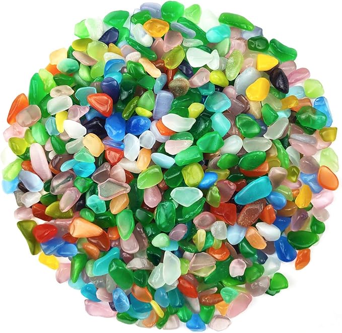 WAYBER Colorful Pebbles, 2 Lbs/920g Decorative Crystal Stones Sea Glass Opal Rocks Gravel Sand for Aquarium/Turtle Tank/Succulent Plants/Flowerpot/Vase Decoration (Fill 2 Cups)